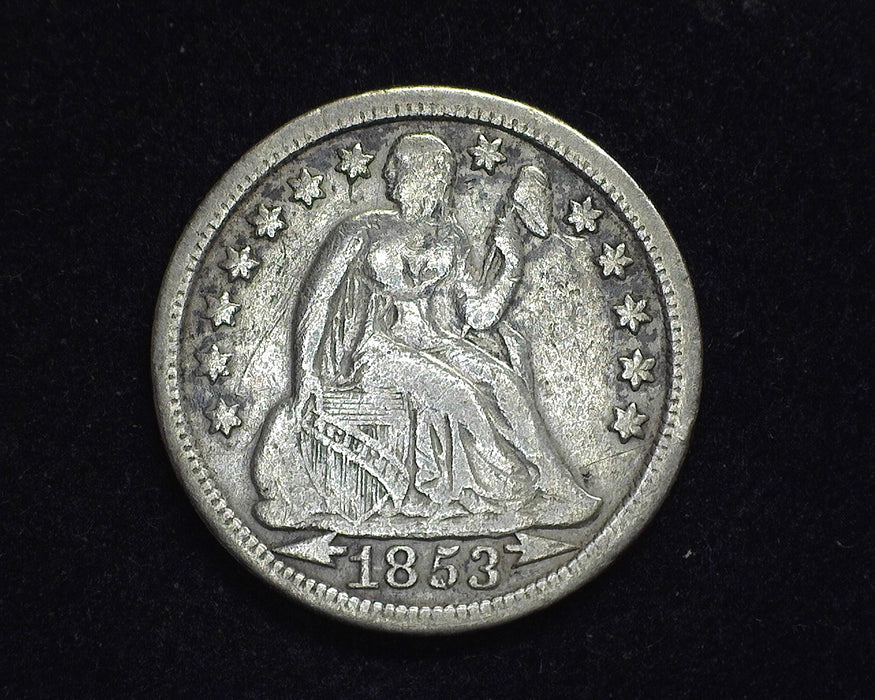 1853 Arrows Liberty Seated Dime F - US Coin