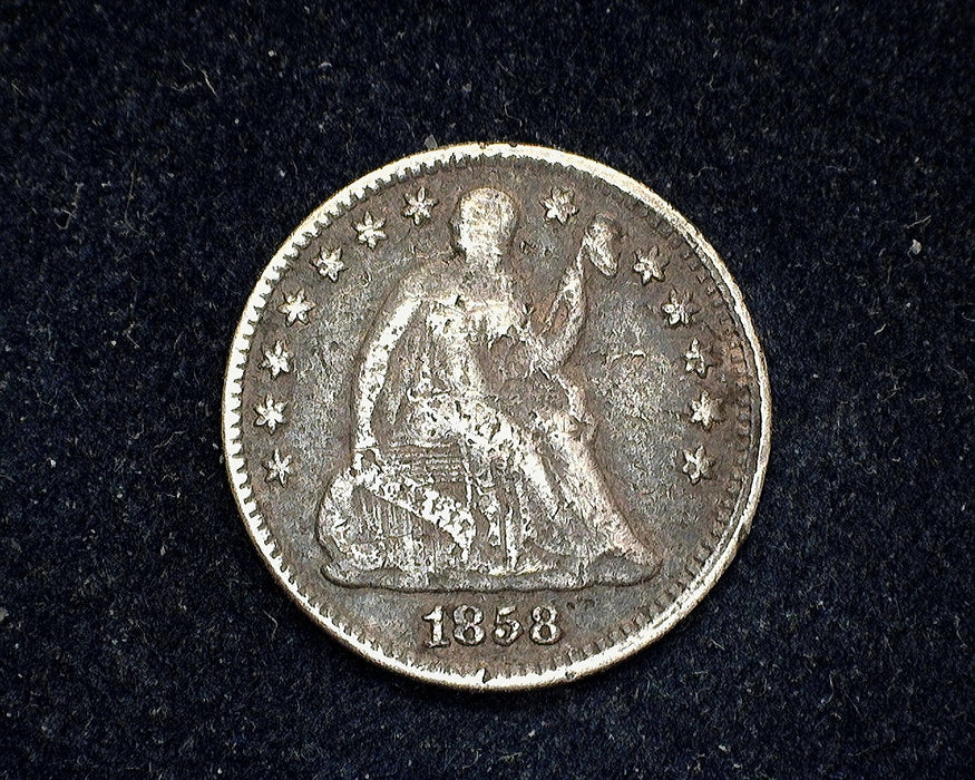 1858 Liberty Seated Half Dime F Pitting - US Coin