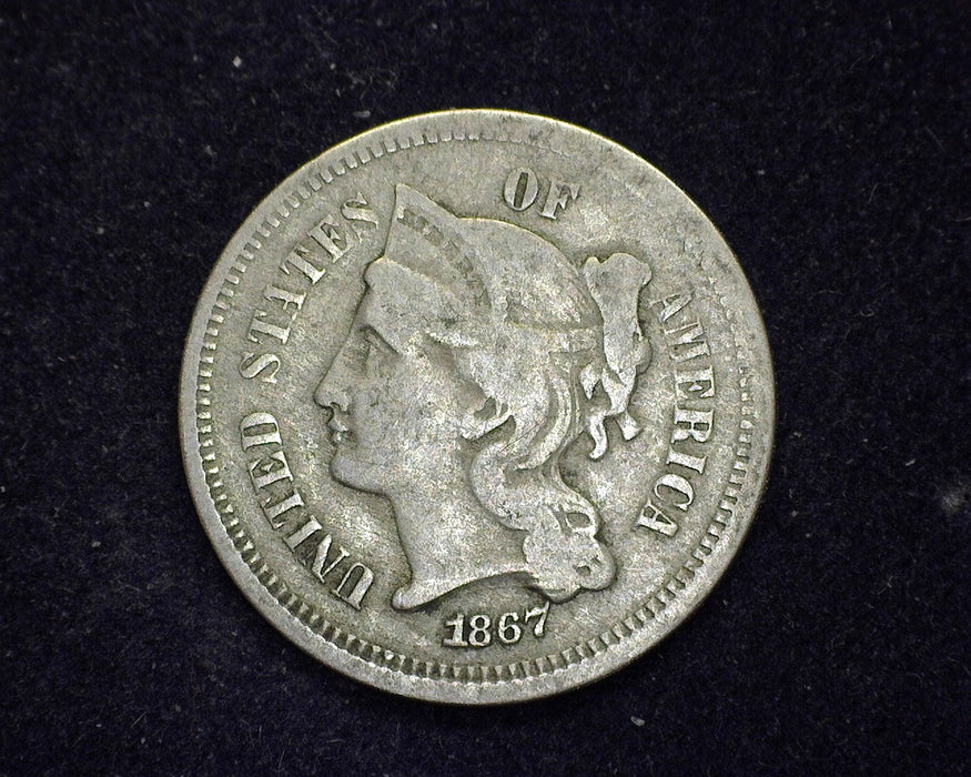 1867 Three Cent Nickel VG - US Coin