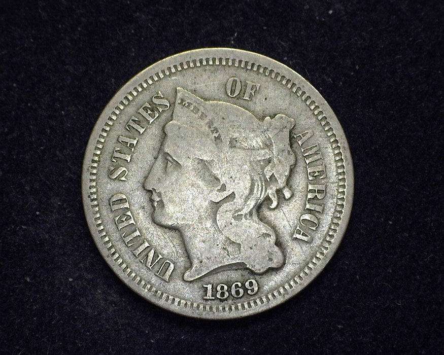 1869 Three Cent Nickel VG - US Coin