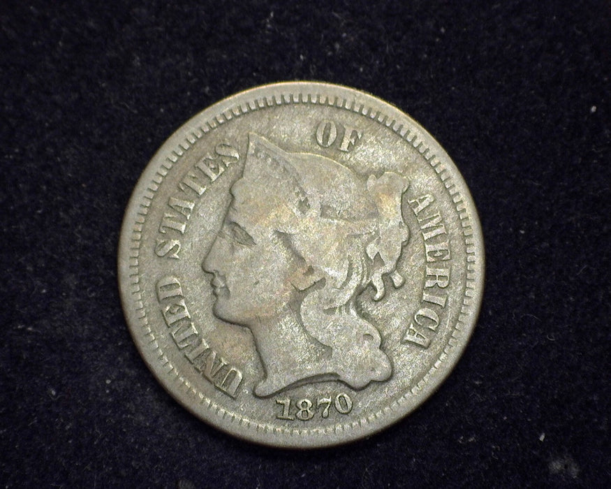 1870 Three Cent Nickel VG Dig - US Coin