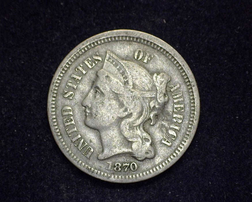1870 Three Cent Nickel VG - US Coin