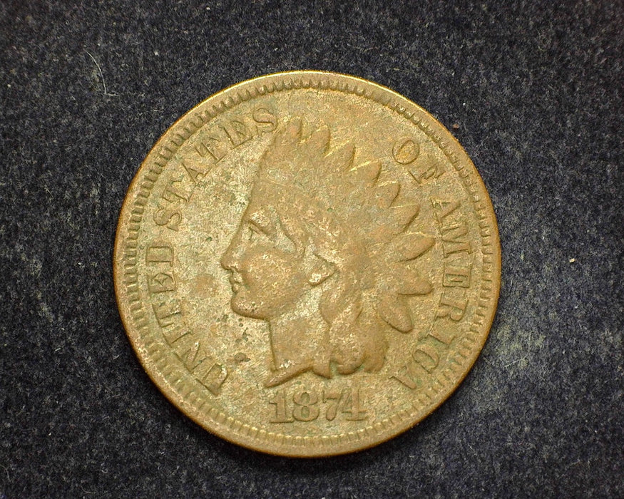 1874 Indian Head Penny/Cent F - US Coin