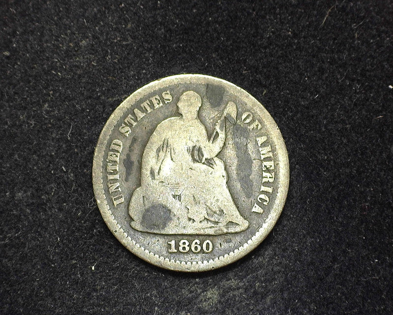1860 Liberty Seated Half Dime G Abrasions on back - US Coin