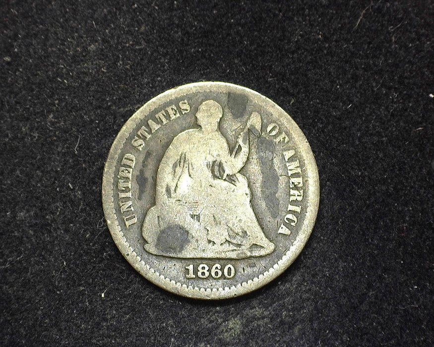 1860 Liberty Seated Half Dime G Abrasions on back - US Coin
