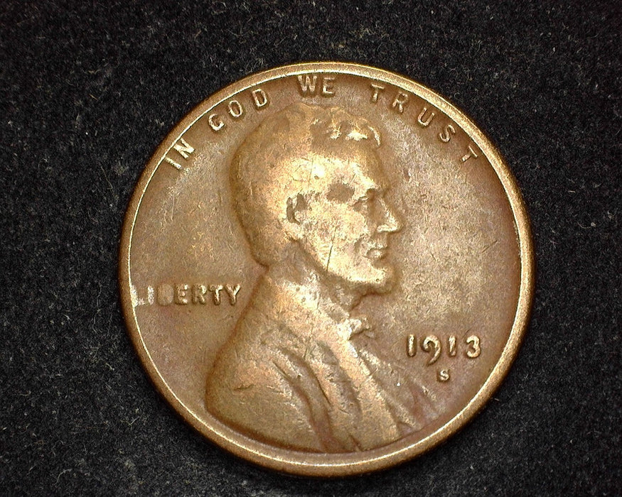 1913 S Lincoln Wheat Penny/Cent F - US Coin