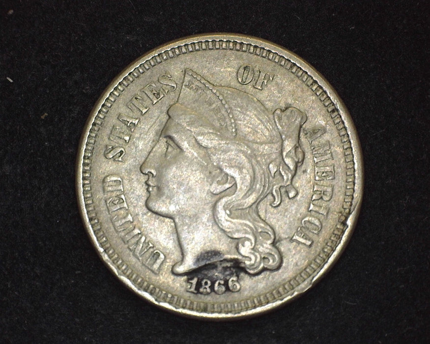 1866 Three Cent Nickel VF Slight carbon - US Coin