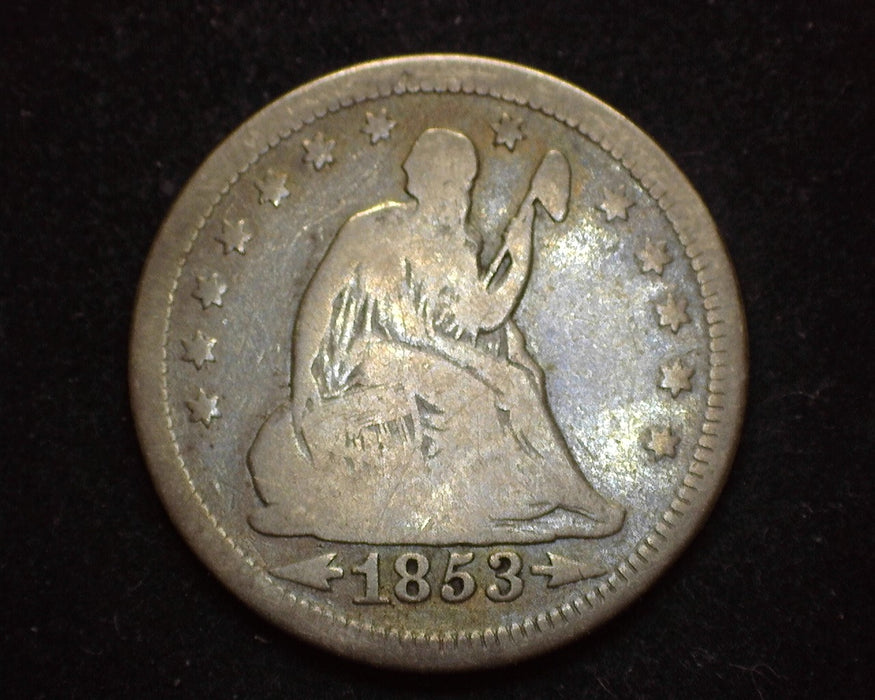 1853 Arrows & Rays Liberty Seated Quarter VG - US Coin