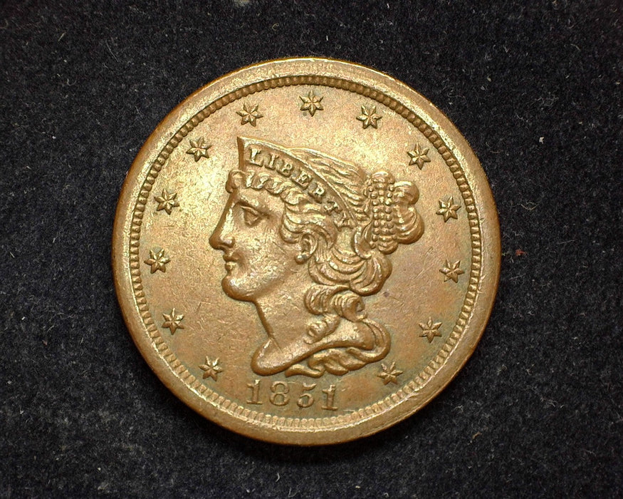 1851 Braided Hair Half Cent AU - US Coin