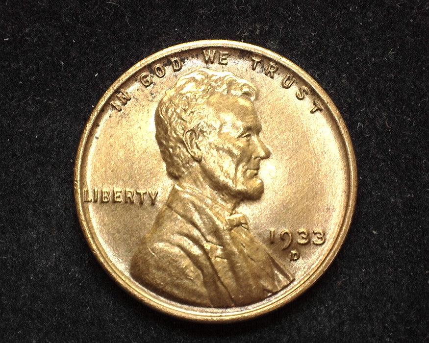 1933 D Lincoln Wheat Cent BU MS63 Red - US Coin