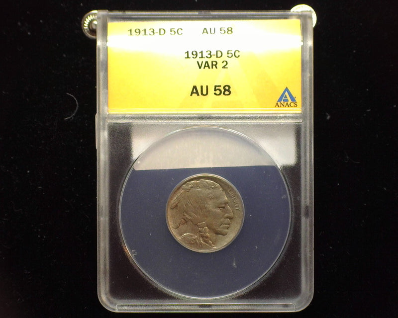 1913 D Var 2 Buffalo Nickel ANACS AU 58 - US Coin