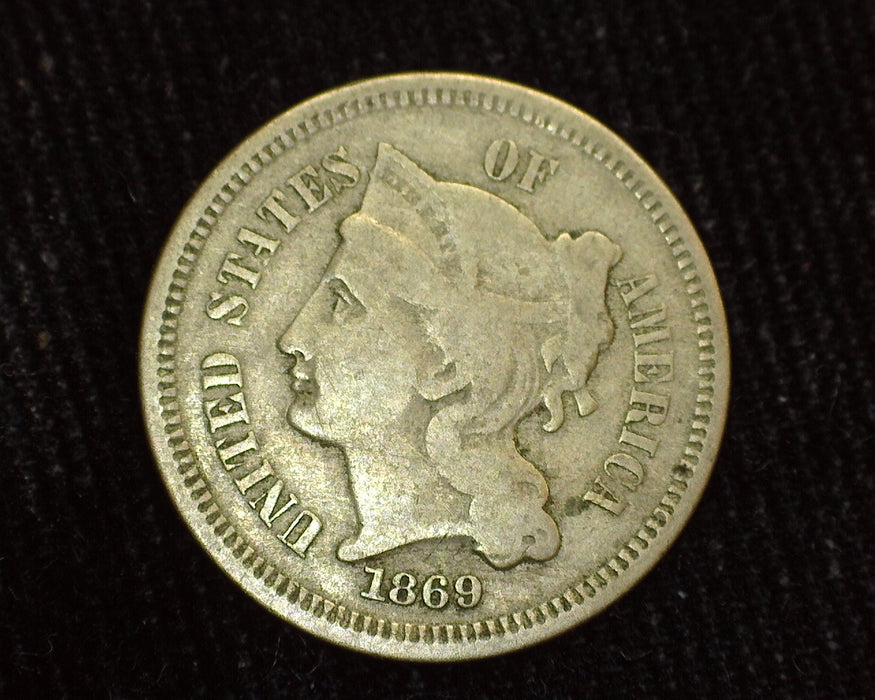 1869 Three Cent Nickel VG - US Coin
