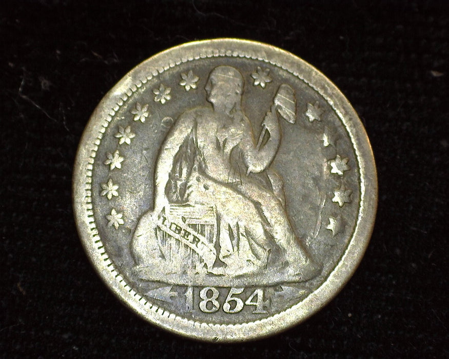 1854 Arrows Liberty Seated Dime F - US Coin