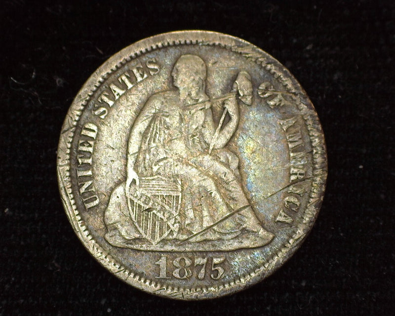 1875 Liberty Seated Dime F Scratches - US Coin