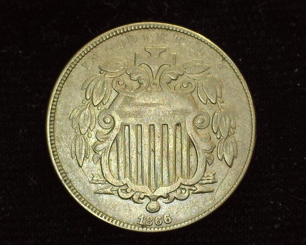 1866 Rays Shield Nickel F - US Coin — Huntington Stamp & Coin Shop