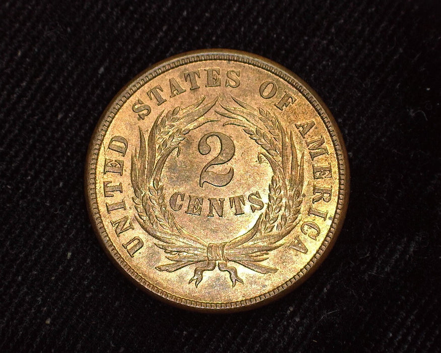1865 Two Cent Piece BU - 64 Full red - US Coin