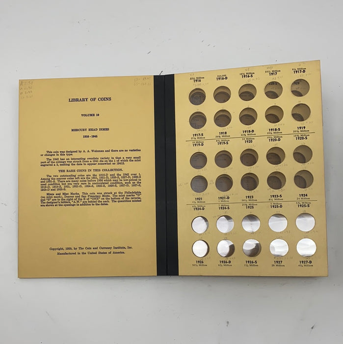 Library of Coins Vol 10 Mercury Head Dimes Coin Album-Used