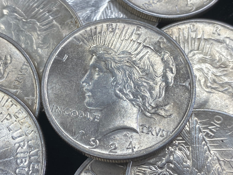 1924 Peace Dollar Solid Roll - 20 Coins - Brilliant Uncirculated
