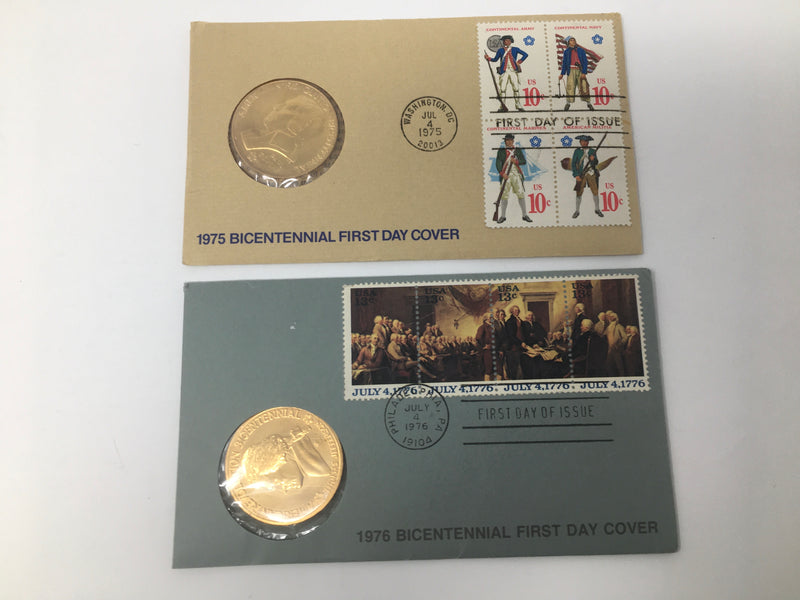 X000029 1975 & 1976 Jefferson Bicentennial Coins with First Day Covers FDC Envelopes/Stamps - US Coin