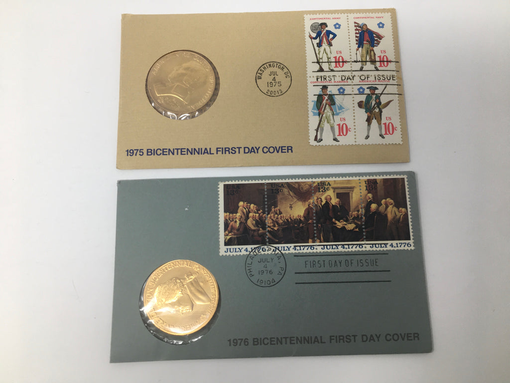 X000029 1975 & 1976 Jefferson Bicentennial Coins with First Day Covers FDC  Envelopes/Stamps - US Coin