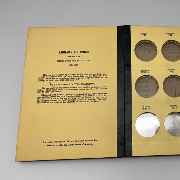 Library of Coins Vol 26 Peace Silver Dollars Coin Album-Used
