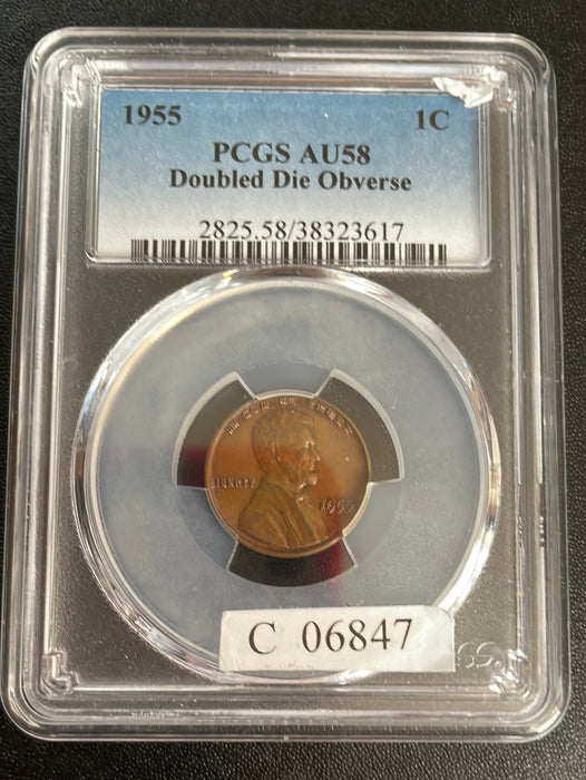 1955 Lincoln Wheat Cent PCGS AU58 Doubled Die Obverse Beautiful Clean Coin - US Coin