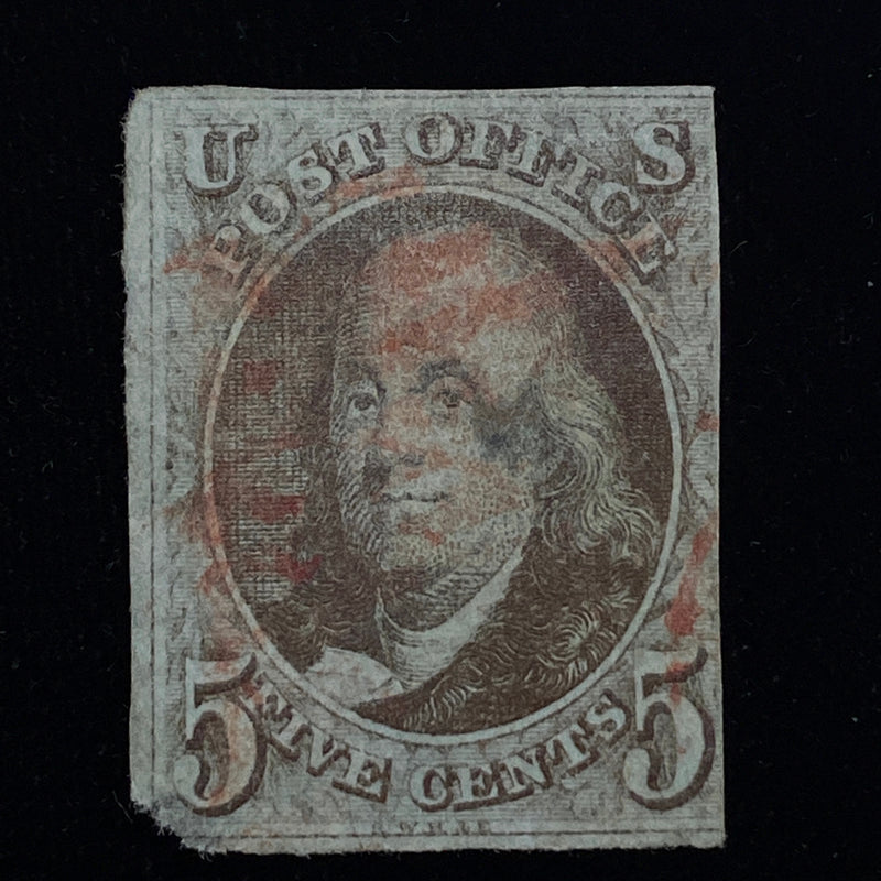 #1 Used Fresh 3 margin stamp with pin head thin. F/VF US Stamp