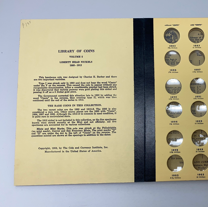 Library of Coins Vol 5 Liberty Head Nickels Coin Album-Used