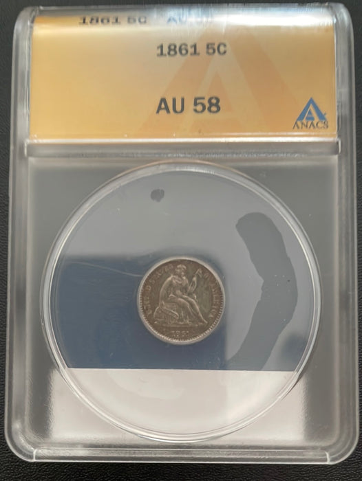 1861 Liberty Seated Half Dime ANACS AU 58 - US Coin