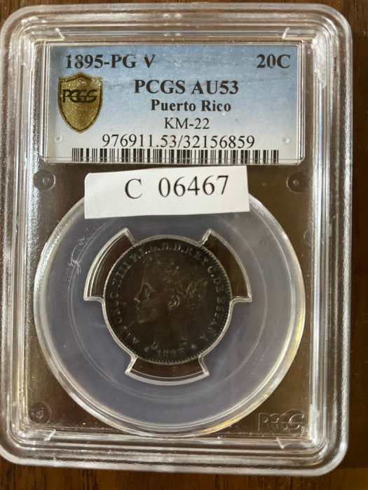 1895 20 Centavos Pcgs Au53 - Puerto Rico Coin