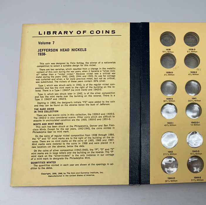Library of Coins Vol 7 Jefferson Head Nickels Coin Album-Used