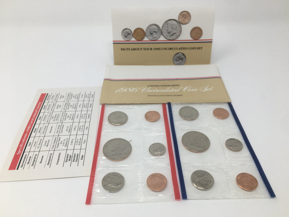 1986 P & D US Mint Uncirculated Coin Set