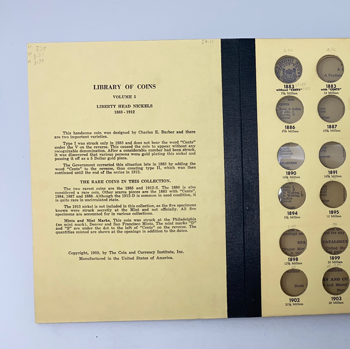 Library of Coins Vol 5 Liberty Head Nickels Coin Album-Used