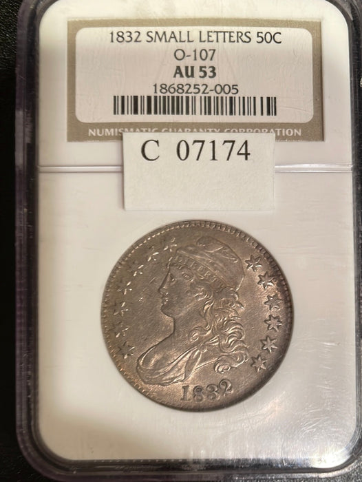 1832 Small letters Capped Bust Half Dollar NGC AU 53 O-107 - US Coin