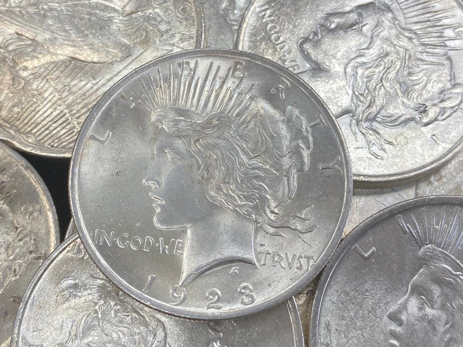 1923 Peace Dollar Solid Roll - 20 Coins - Brilliant Uncirculated