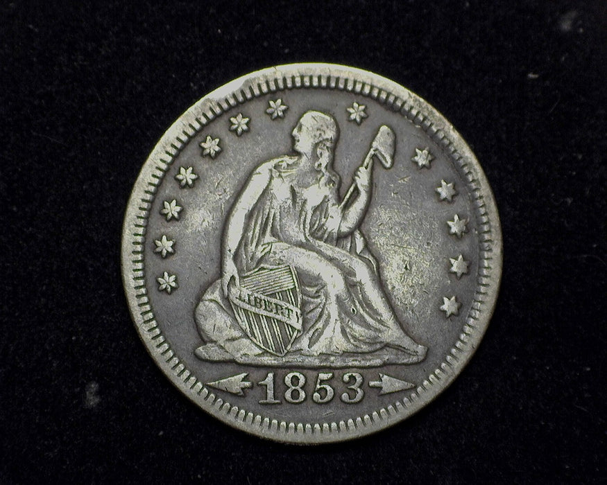 1853 Liberty Seated Quarter VF+ Arrows and Rays - US Coin