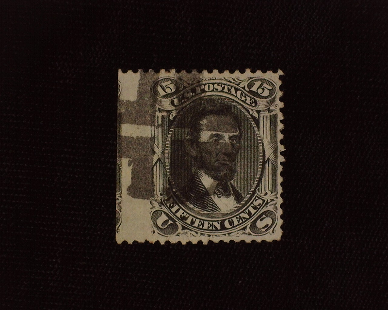 HS&C: US #77 Stamp Used Choice straddle margin stamp. Black Crossroads Cork cancel. VF/XF