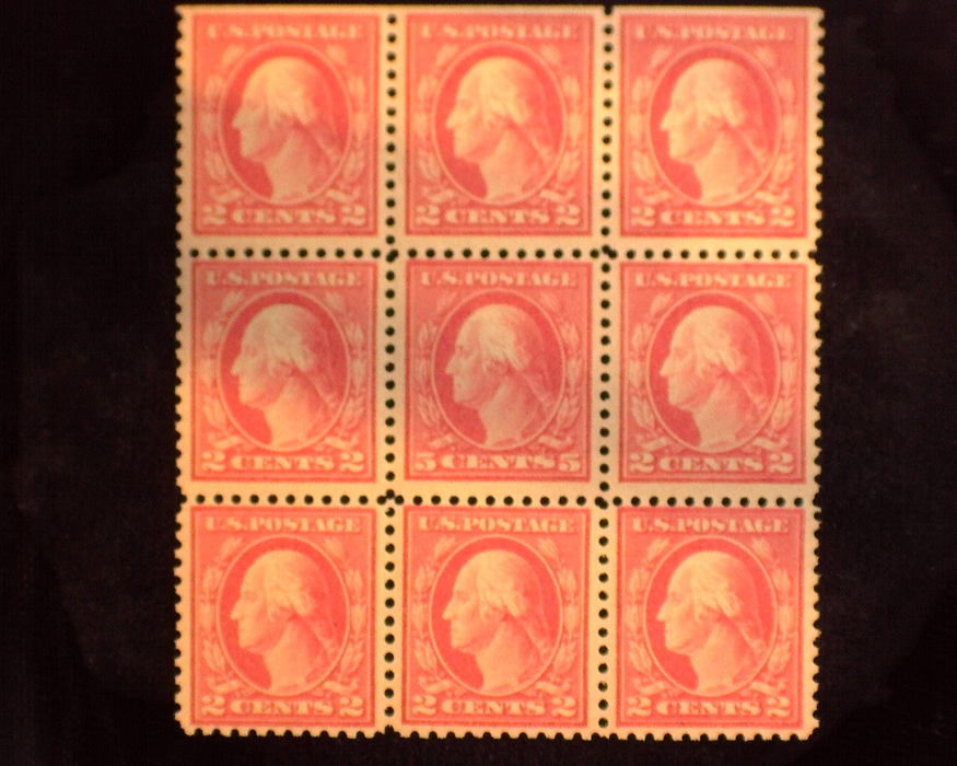 HS&C: US #505 Stamp Mint Block of 9 with middle stamp #505. Whole block NH F+ NH