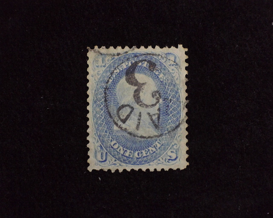 HS&C: US #63 Stamp Used Fresh stamp with Black "Paid 3" cancel. VF/XF