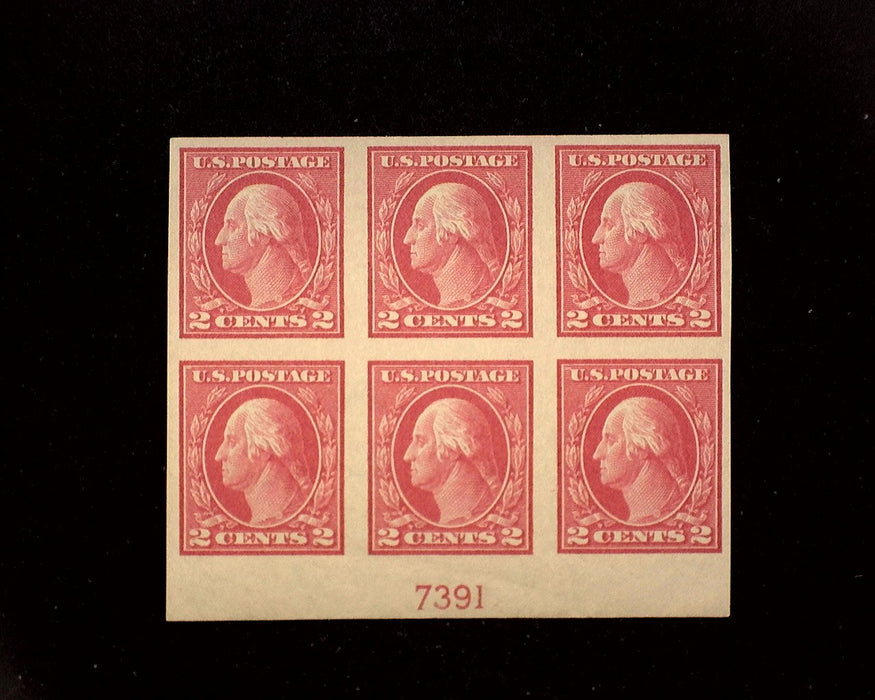 #409 2c Washington Bottom margin block of 6 PL#7391 choice. Mint XF NH US Stamp