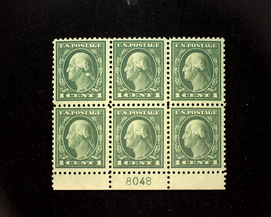 #498 Mint 1 cent Washington plate block of six PL#8048 Choice plate Vf/Xf NH US Stamp