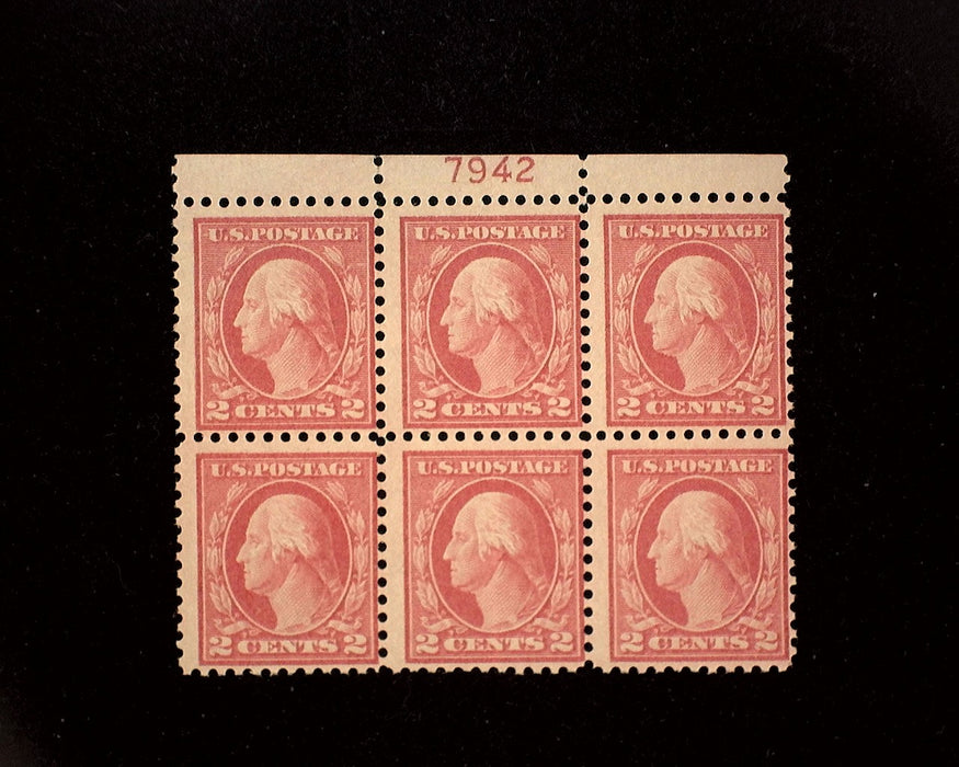 #499 Mint 2 cent Washington plate block of six PL#7942 F LH US Stamp