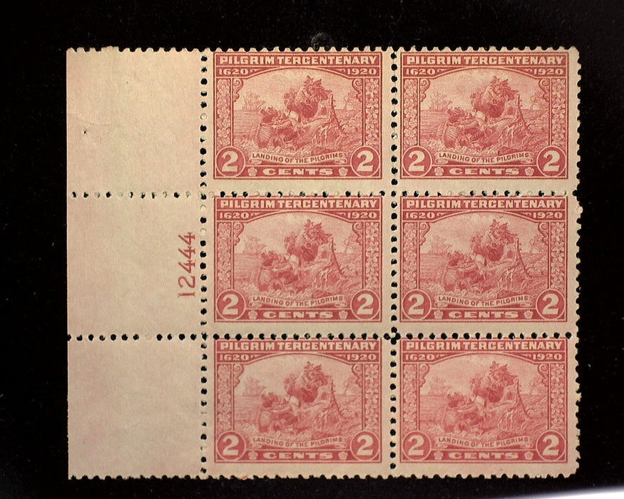 #549 Mint 2 cent Pilgrim issue plate block of six PL#12444 F LH US Stamp