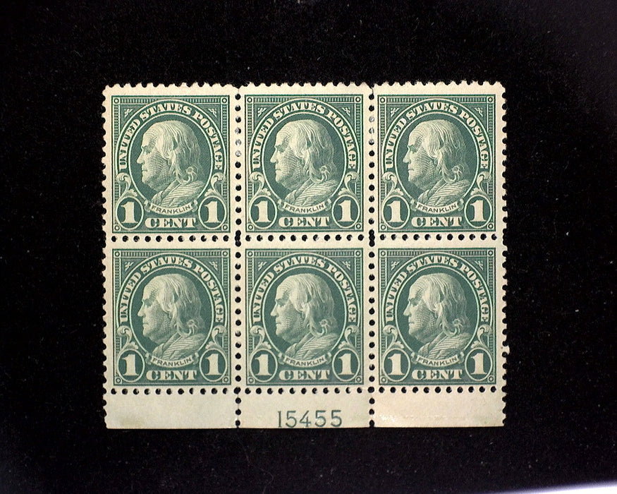 #552 Mint 1 cent Franklin plate block of six PL#15455 F/VF H US Stamp