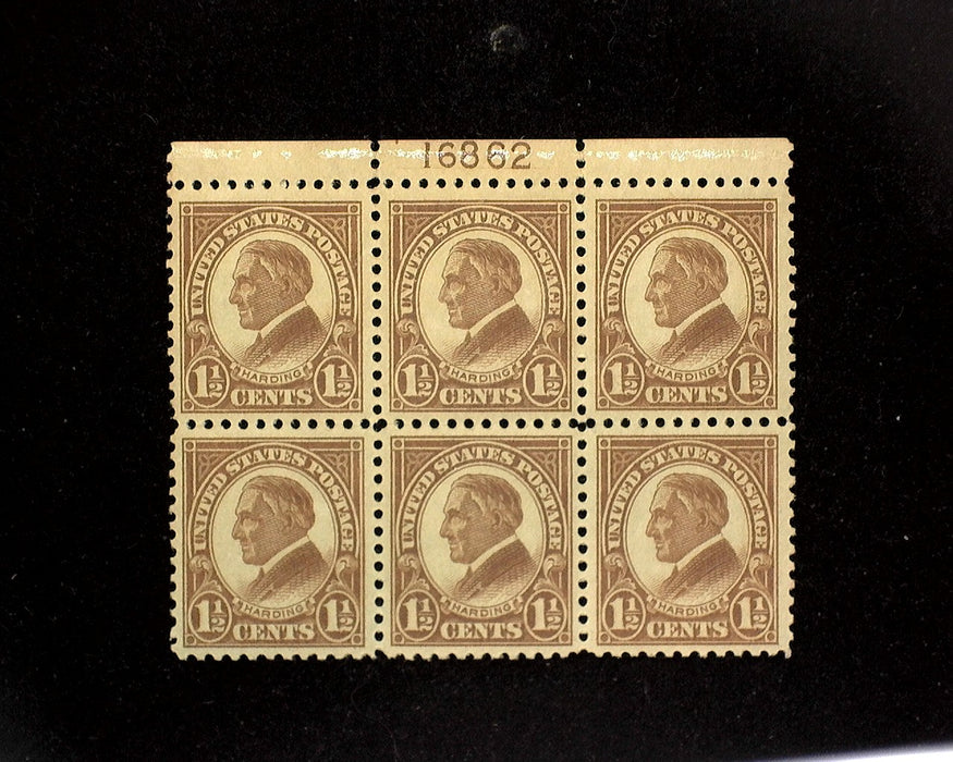 #553 Mint 1_ cent Harding plate block of six PL# 16862 XF LH US Stamp