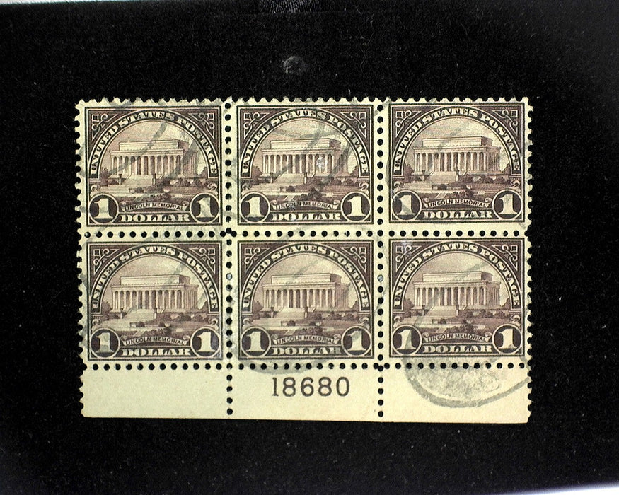 #571 Used 1 dollar Lincoln Memorial plate block of six PL#18680 Scarce F/VFÊ US Stamp