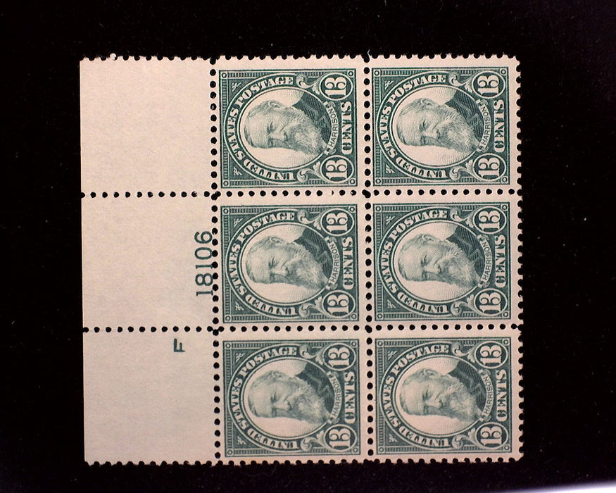 #622 Mint 13 cent Harrison full top plate block of six PL#18106 Vf/Xf NH US Stamp