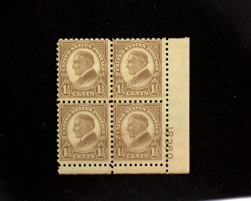 #582 Mint 1_ cent Harding plate block of four PL#18360 F NH US Stamp
