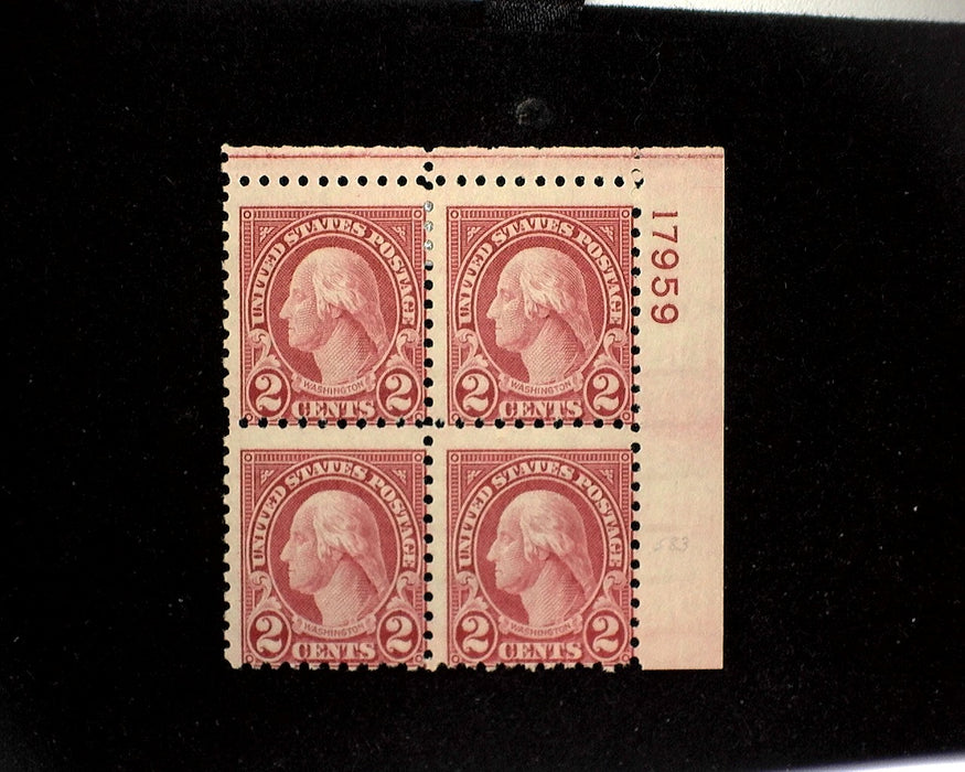 #583 Mint 2 cent Washington plate block of four PL#17959 AVG LH US Stamp