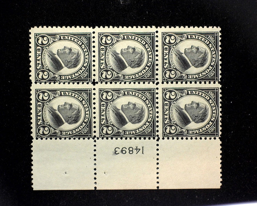 #610 Mint 2 cent Harding plate block of six PL#14893 AVG NH US Stamp